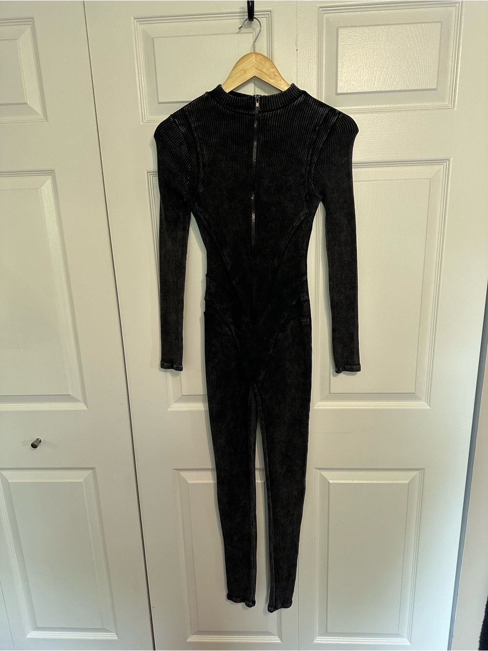 AKIRA Maddelyn Zip Jumpsuit Womens Large GD3590 NWT $69 Catsuit Stretch Blk/Gry